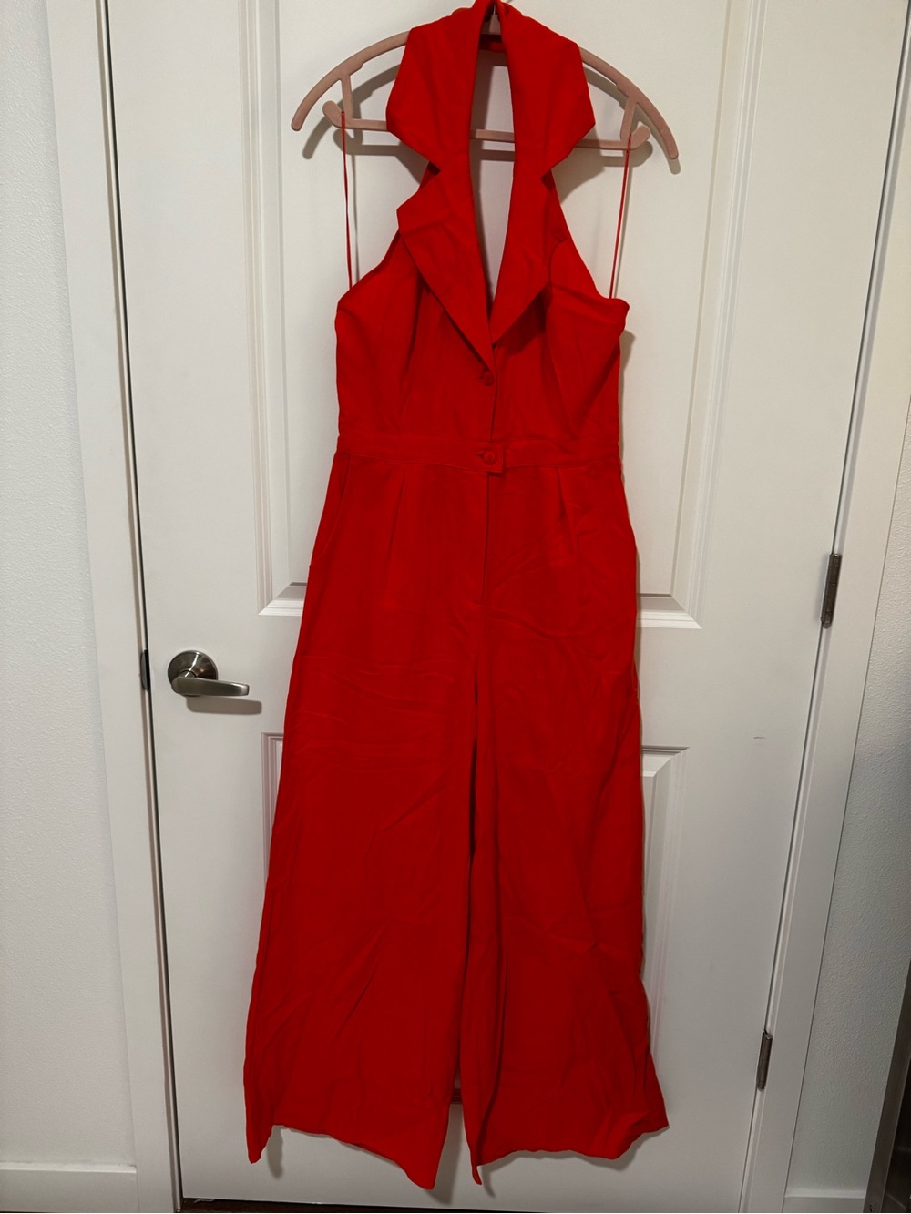 Orange red Halter Wide-Leg Jumpsuit